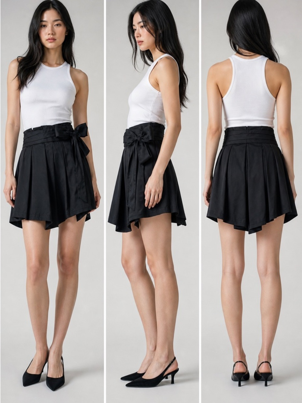Alice + Olivia Black Pleated Wrap Mini Skirt Bow Waist Size 2 Aritzia Style